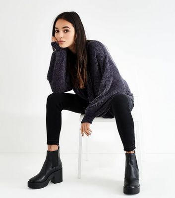 Dark Grey Chenille Balloon Sleeve Cardigan Dark Grey Chenille Balloon Sleeve Cardigan