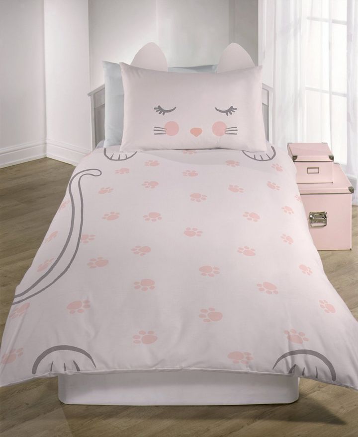 Pink Cat Single Duvet Set New Look