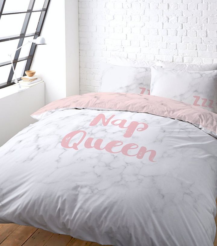 Pink Nap Queen Slogan Double Duvet Set New Look