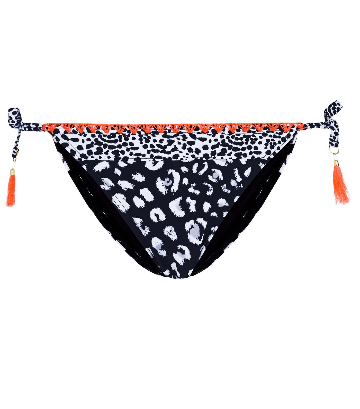 Black Leopard Print Tassel Tie Side Bikini Bottoms Image 2