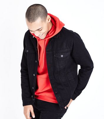 black denim jacket with hood