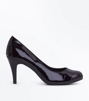 wide fit black patent court shoes