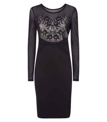 Image of Blue Vanilla Black Floral Embroidered Mesh Dress New Look