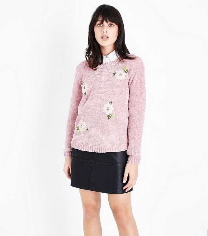 Blue Vanilla Pink Floral Embroidered Chenille Jumper
