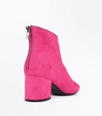 Bright Pink Suedette Block Heel Ankle 