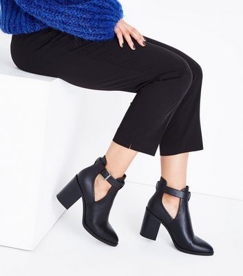 Black Cut Out Block Heel Boots | New Look