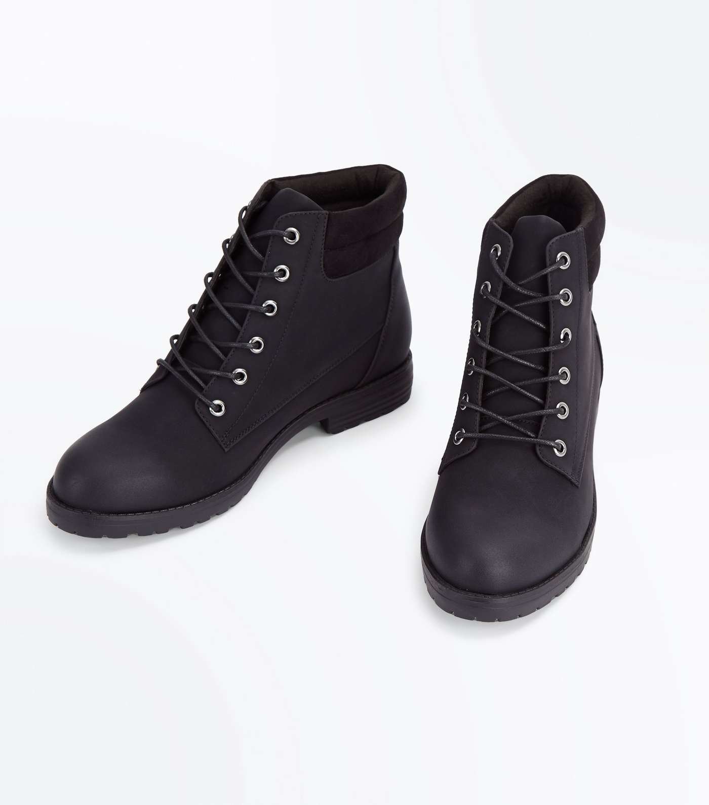 Black Contrast Cuff Lace Up Hiker Boots Image 4