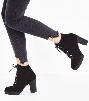 new look lace up heeled boots