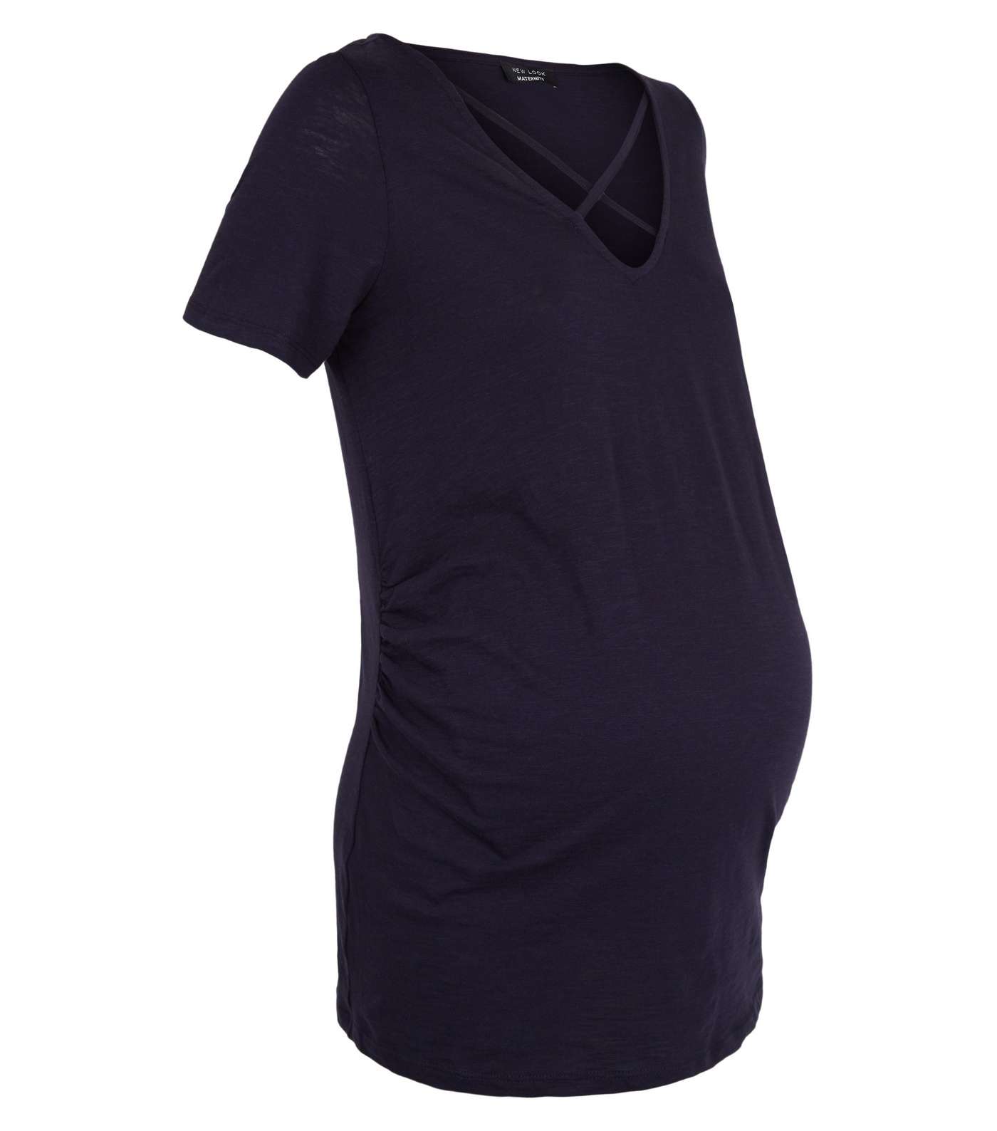 Maternity Navy Lattice Neck Short Sleeve T-Shirt Image 4