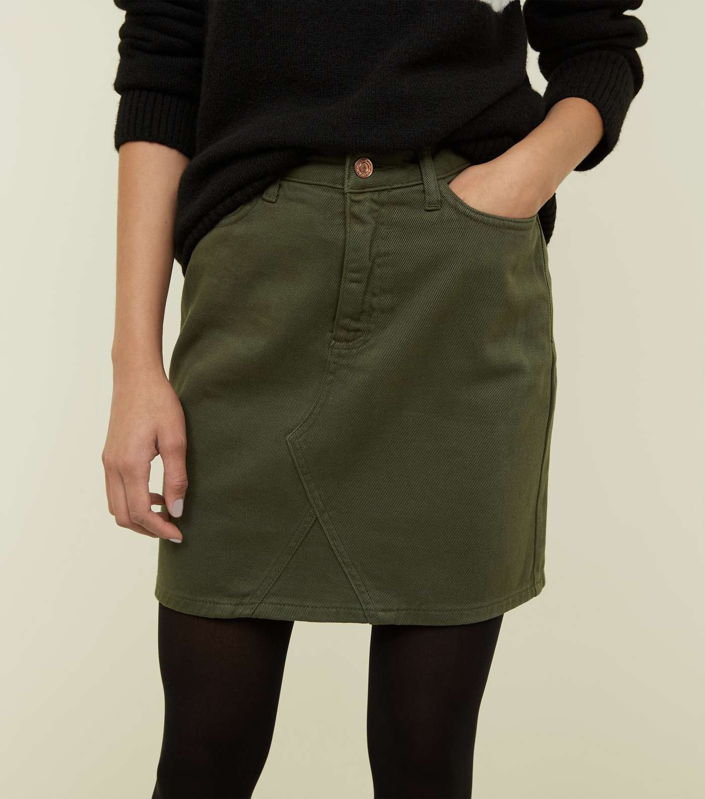 Khaki Denim Mini Skirt Image 5