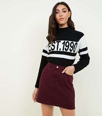 Burgundy Denim Mini Skirt | New Look