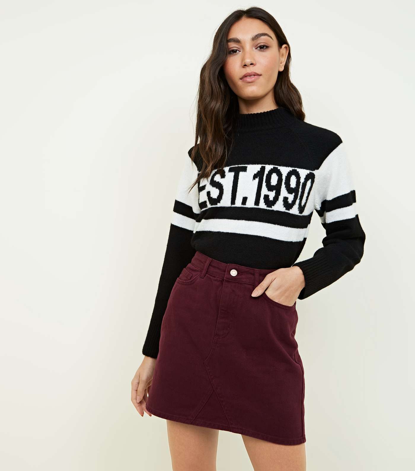 Burgundy Denim Mini Skirt