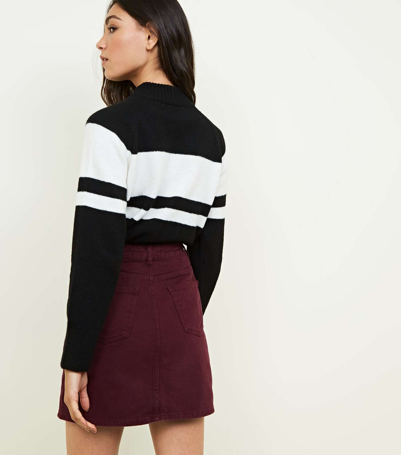 Burgundy Denim Mini Skirt Image 3