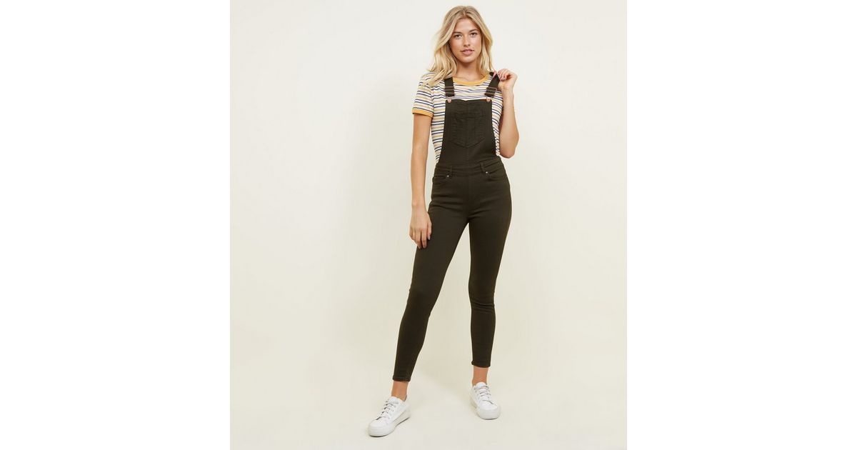 Khaki Slim Leg Denim Dungarees New Look