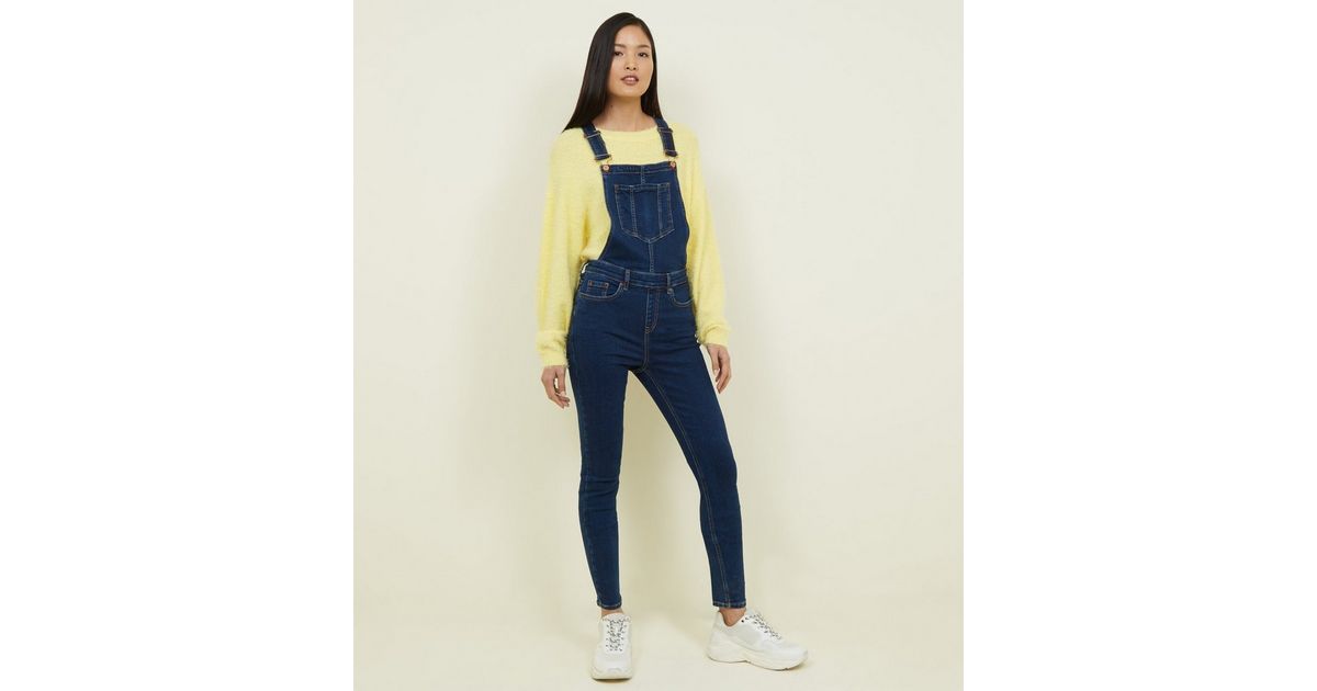 Blue Rinse Wash Slim Leg Denim Dungarees New Look