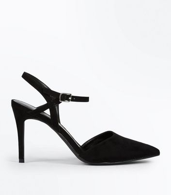 Black Suedette Ankle Strap Pointed 