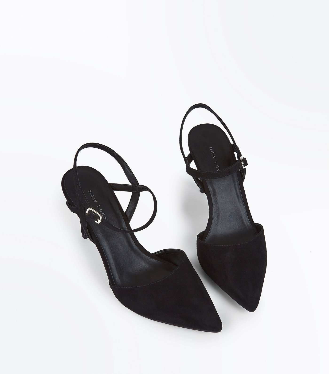 Black Suedette Ankle Strap Pointed Court Shoes Image 3