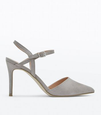 Grey pumps clearance with ankle strap