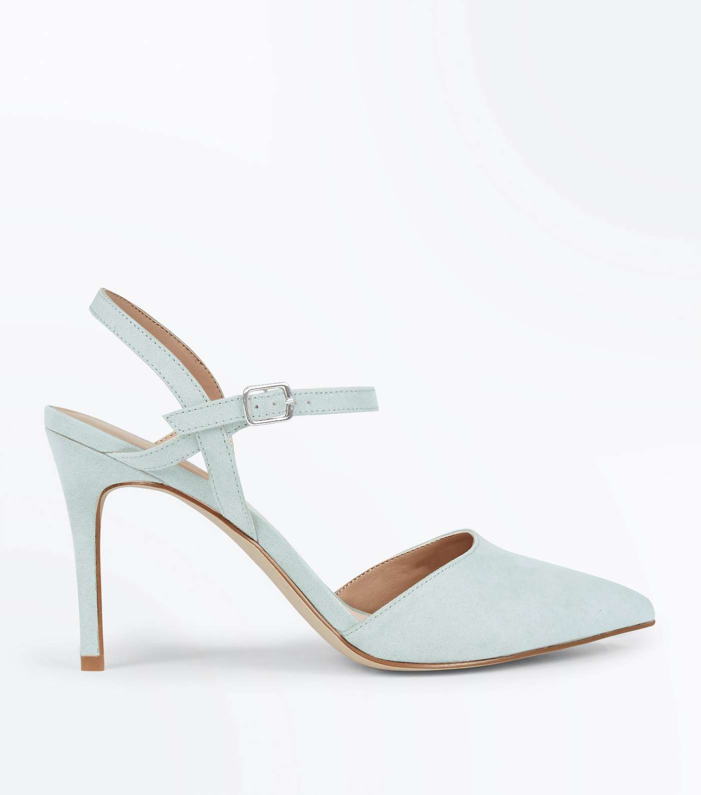 Mint Green Suedette Ankle Strap Pointed Court Shoes