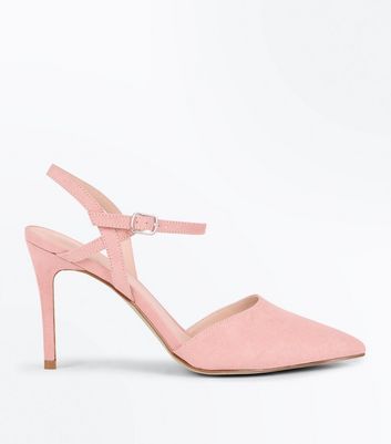 Pale Pink Suedette Ankle Strap Pointed Court Shoes New Look