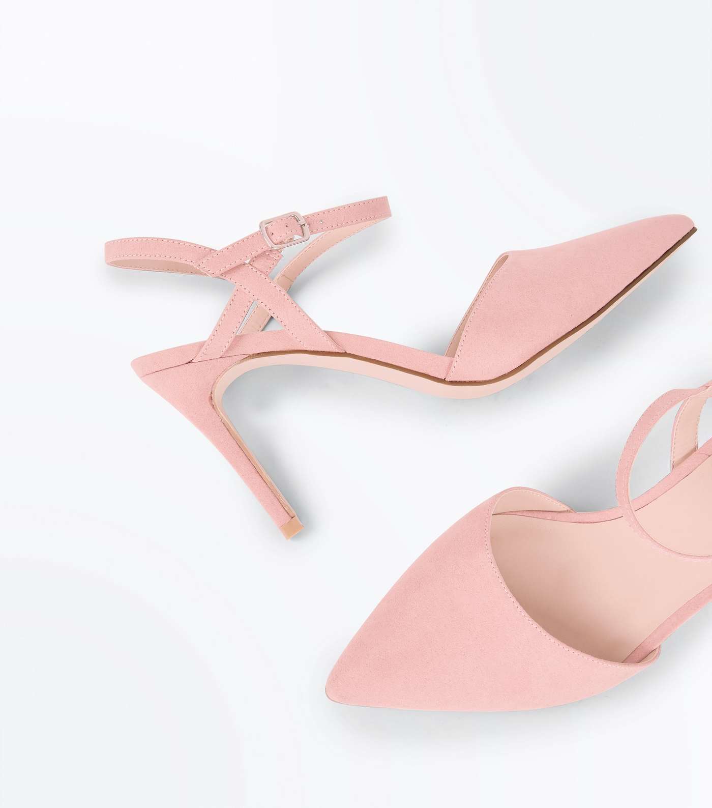 Pale Pink Suedette Ankle Strap Pointed Court Shoes Image 3