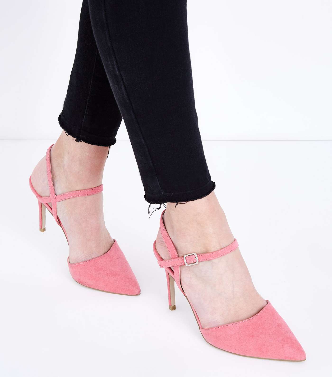 Pink Suedette Ankle Strap Pointed Court Shoes Image 2