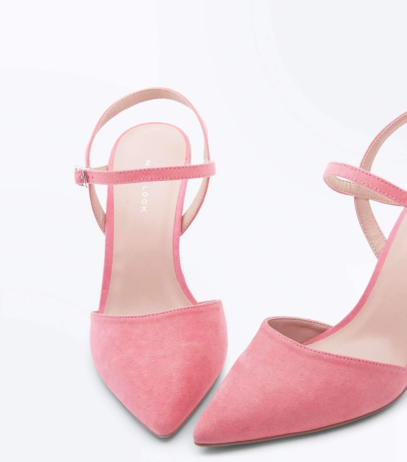 Pink Suedette Ankle Strap Pointed Court Shoes Image 4