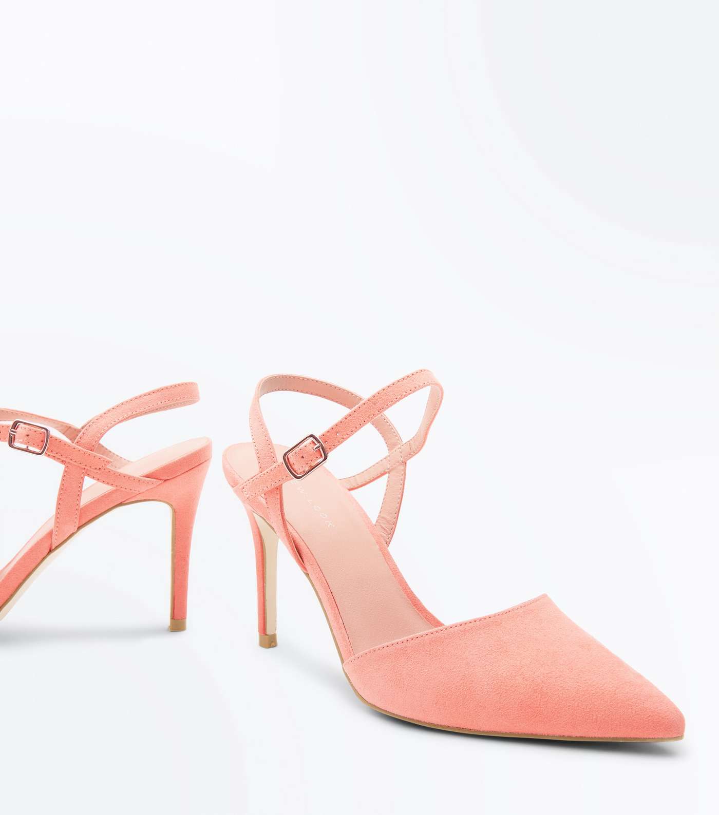 Coral Suedette Ankle Strap Pointed Court Shoes Image 4