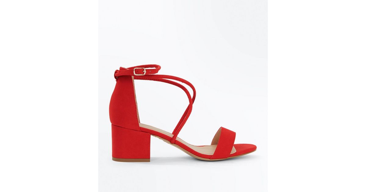 Red Suedette Strappy Low Block Heel Sandals | New Look