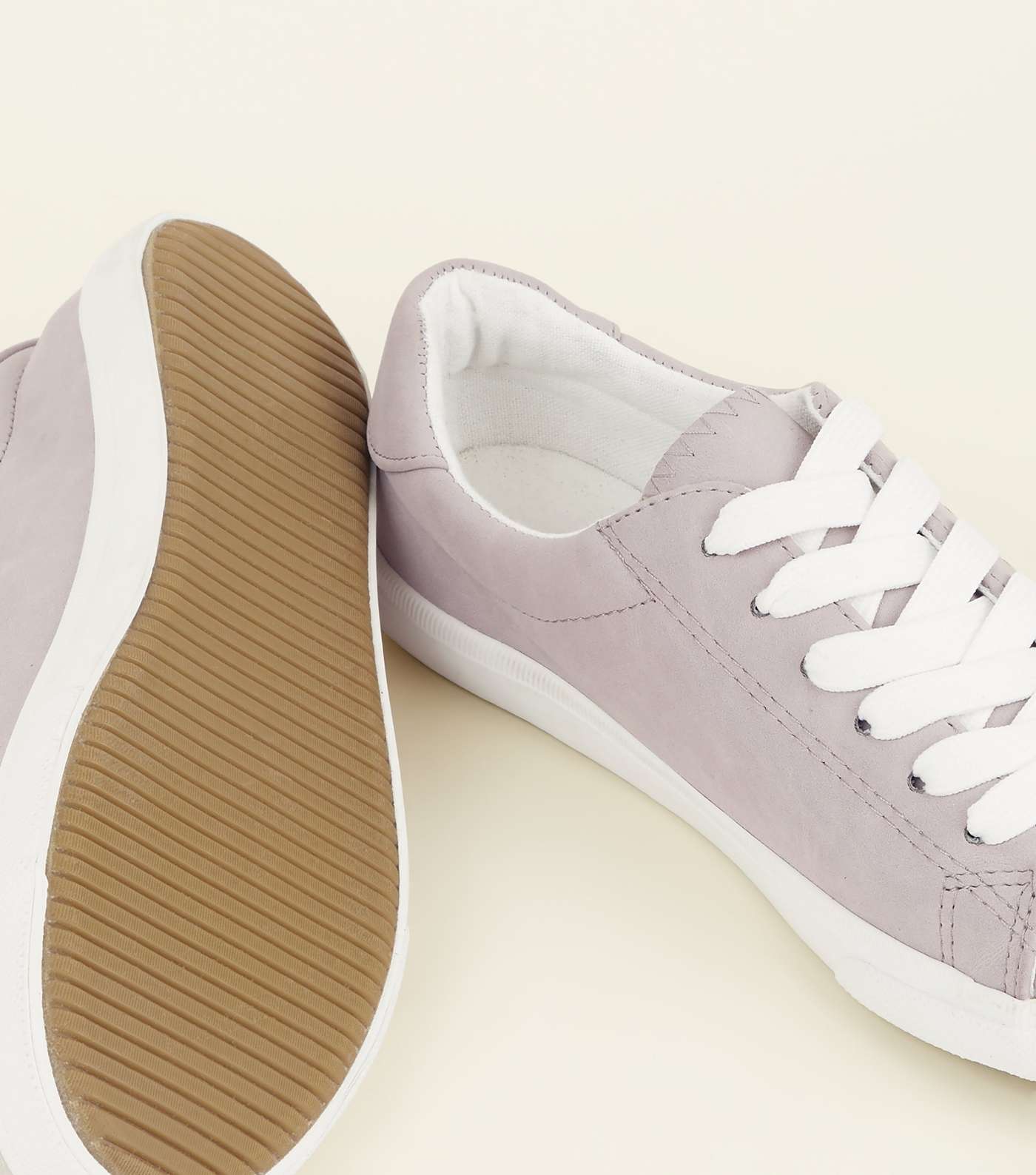 Lilac Suedette Lace Up Trainers  Image 4