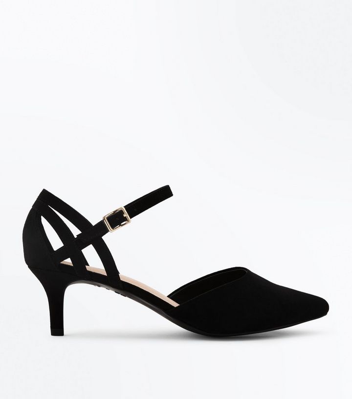 Wide Fit Black Comfort Flex Suedette Pointed Kitten Heels New Look