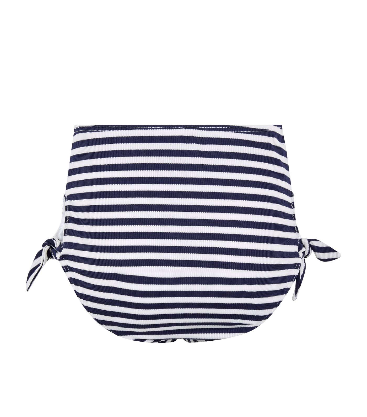 Blue Stripe Ribbed Tie High Waist Bikini Bottoms Image 4