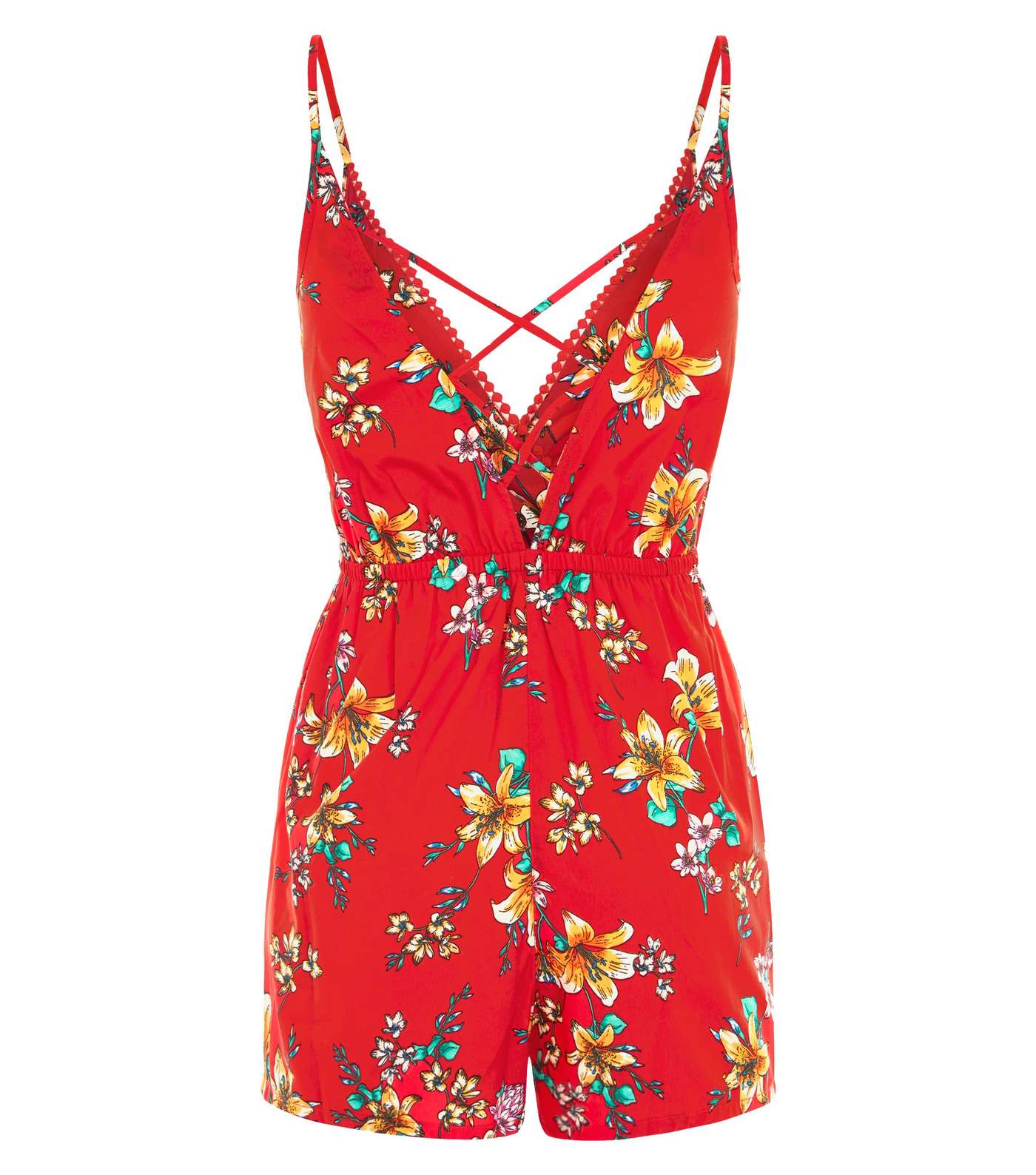 Red Floral Print Beach Playsuit  Image 4