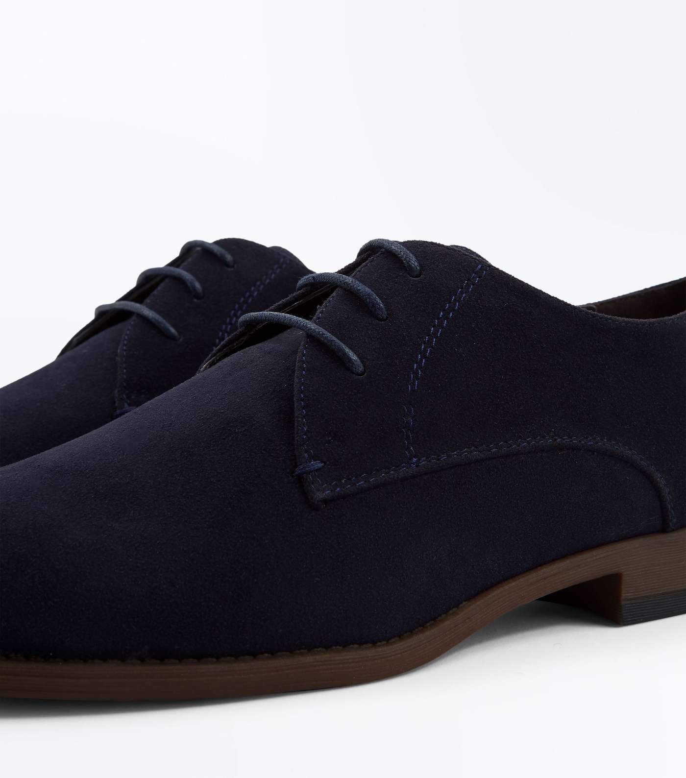 Navy Faux Suede Stitch Side Derby Shoes Image 3