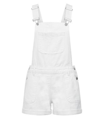 white denim dungaree shorts