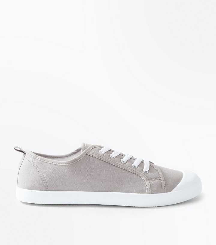 Grey Canvas Lace Up Trainers