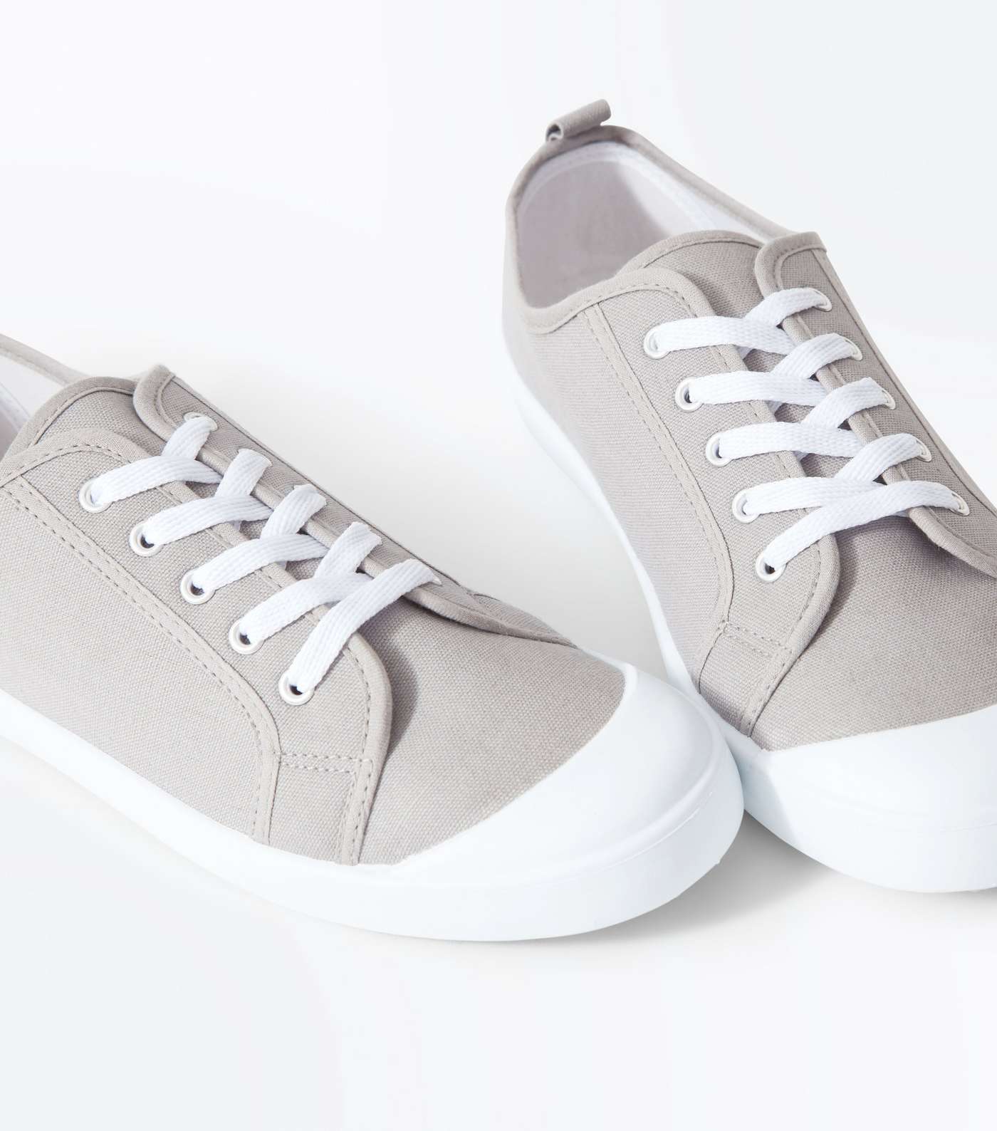 Grey Canvas Lace Up Trainers Image 4