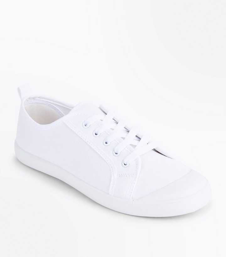 White Canvas Lace Up Trainers