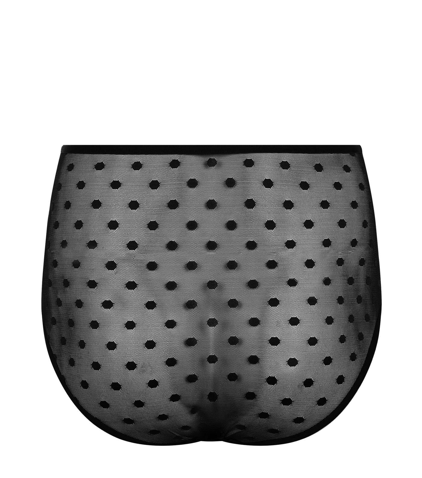 Curves Black Polka Dot Mesh High Waist Briefs Image 4