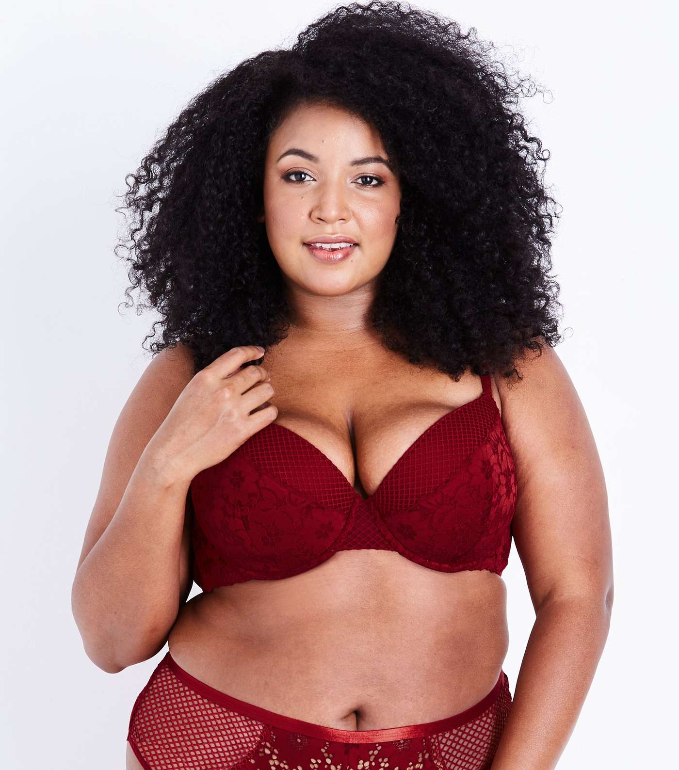 Curves Burgundy Fishnet and Lace Bra