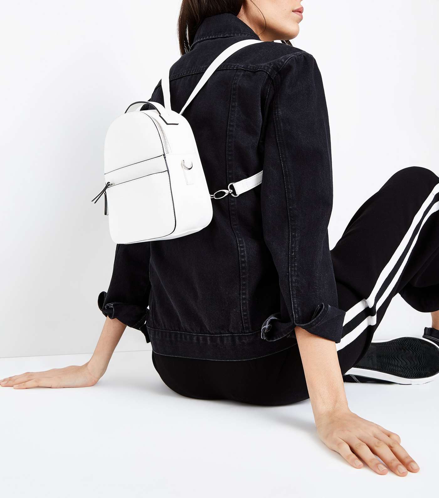 White Convertible Strap Micro Backpack Image 2