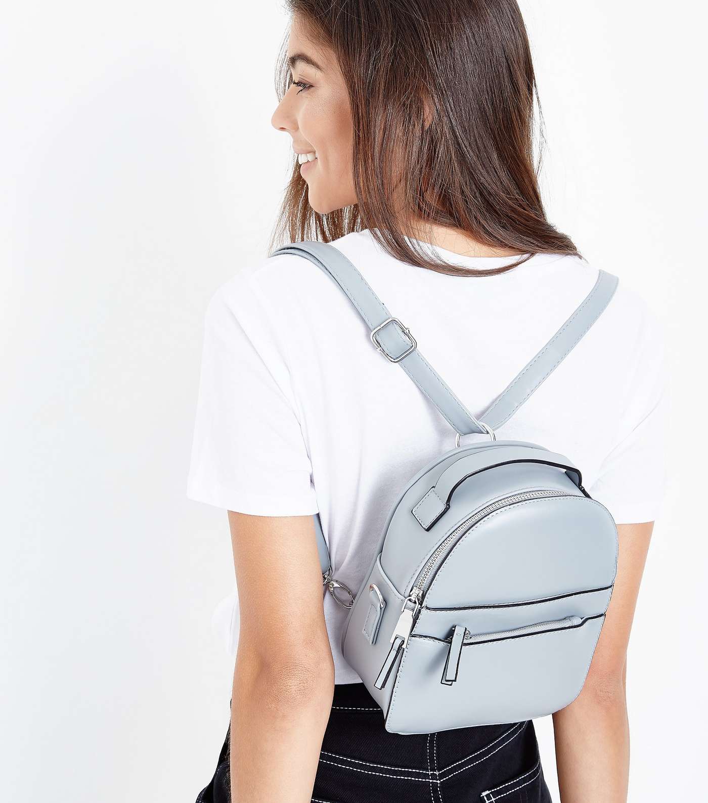 Pale Blue Convertible Strap Micro Backpack Image 2