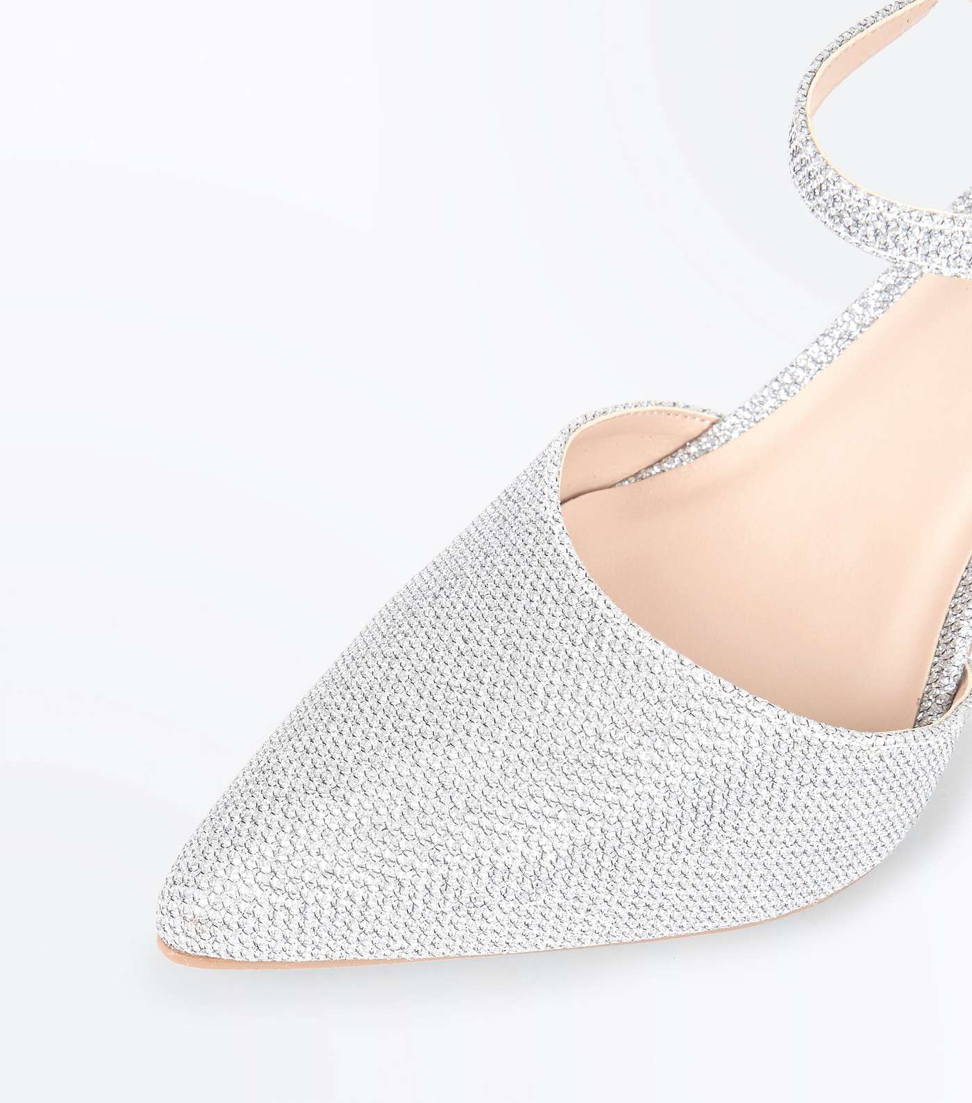 Silver Glitter Cross Strap Side Pointed Courts Image 3