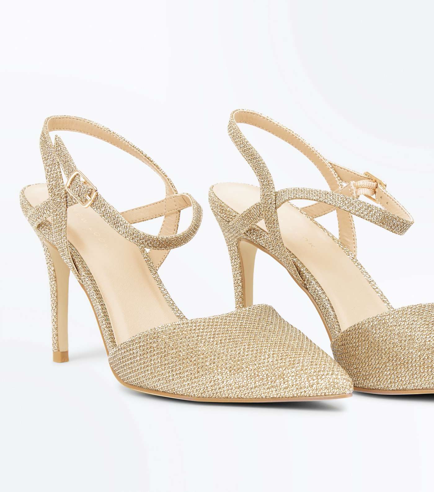 Gold Glitter Cross Strap Side Pointed Courts Image 4