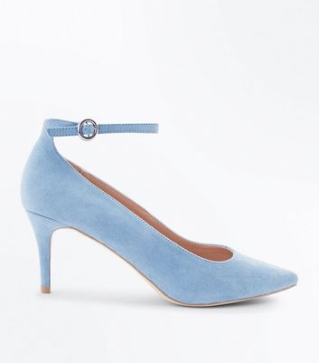 Pale Blue Suedette Ankle Strap Pointed 