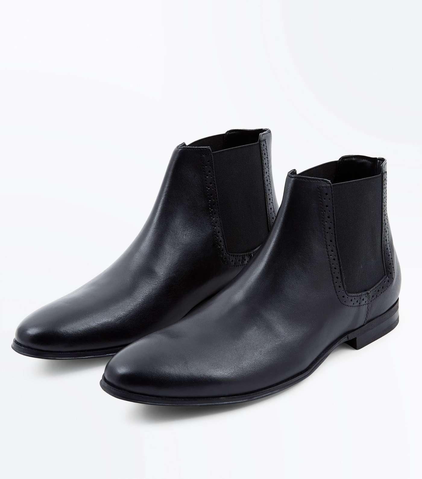 Black Leather Brogue Trim Chelsea Boots Image 4