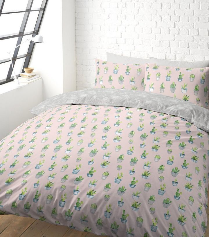 Pink Cactus Print Cotton King Size Duvet Set New Look