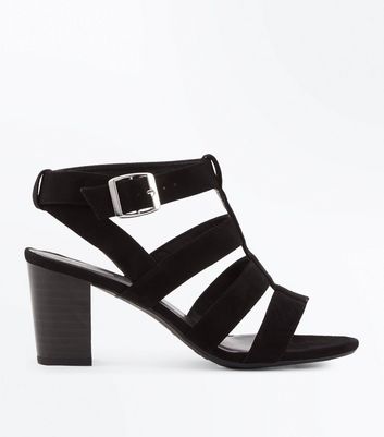 black caged block heel sandals