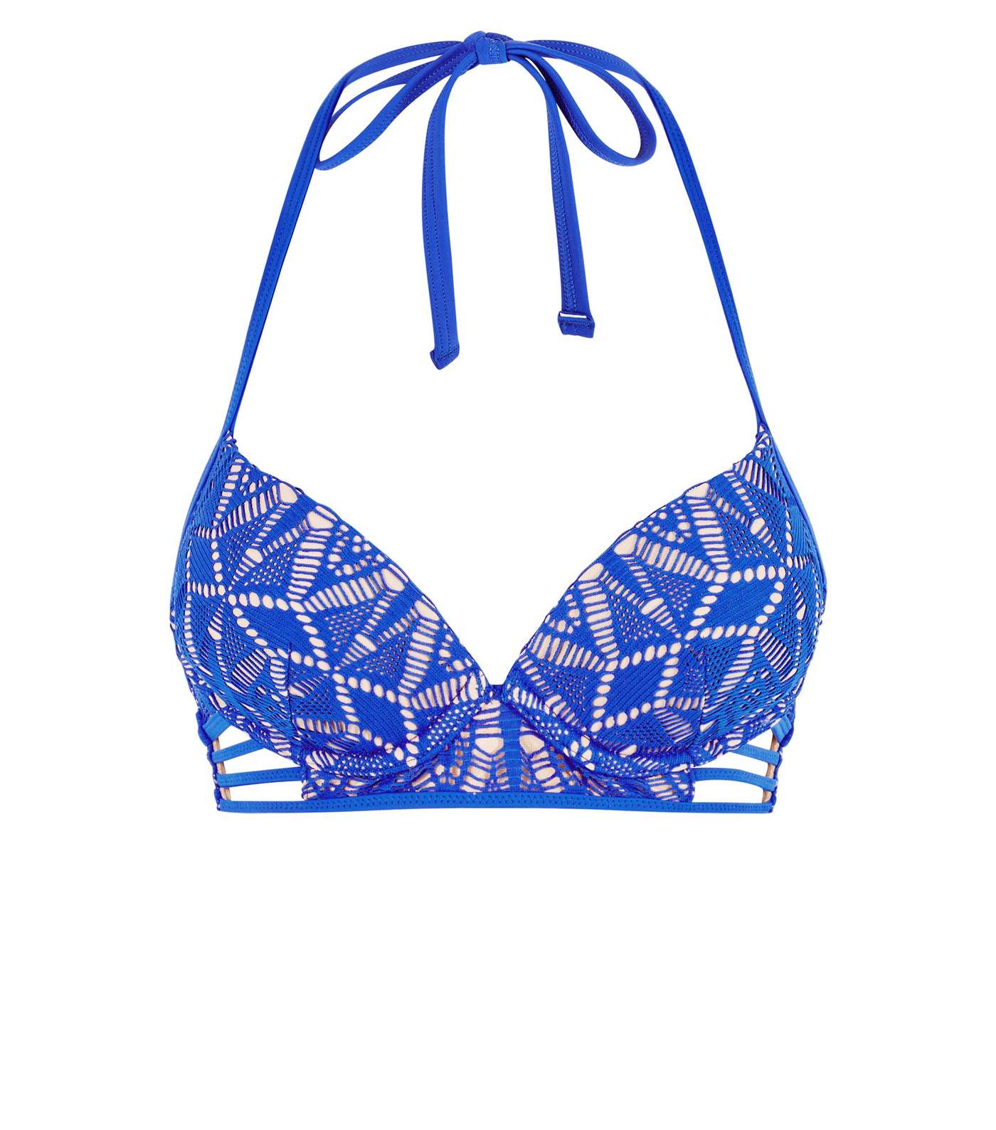 Blue Crochet Strappy Halterneck Bikini Top  Image 4