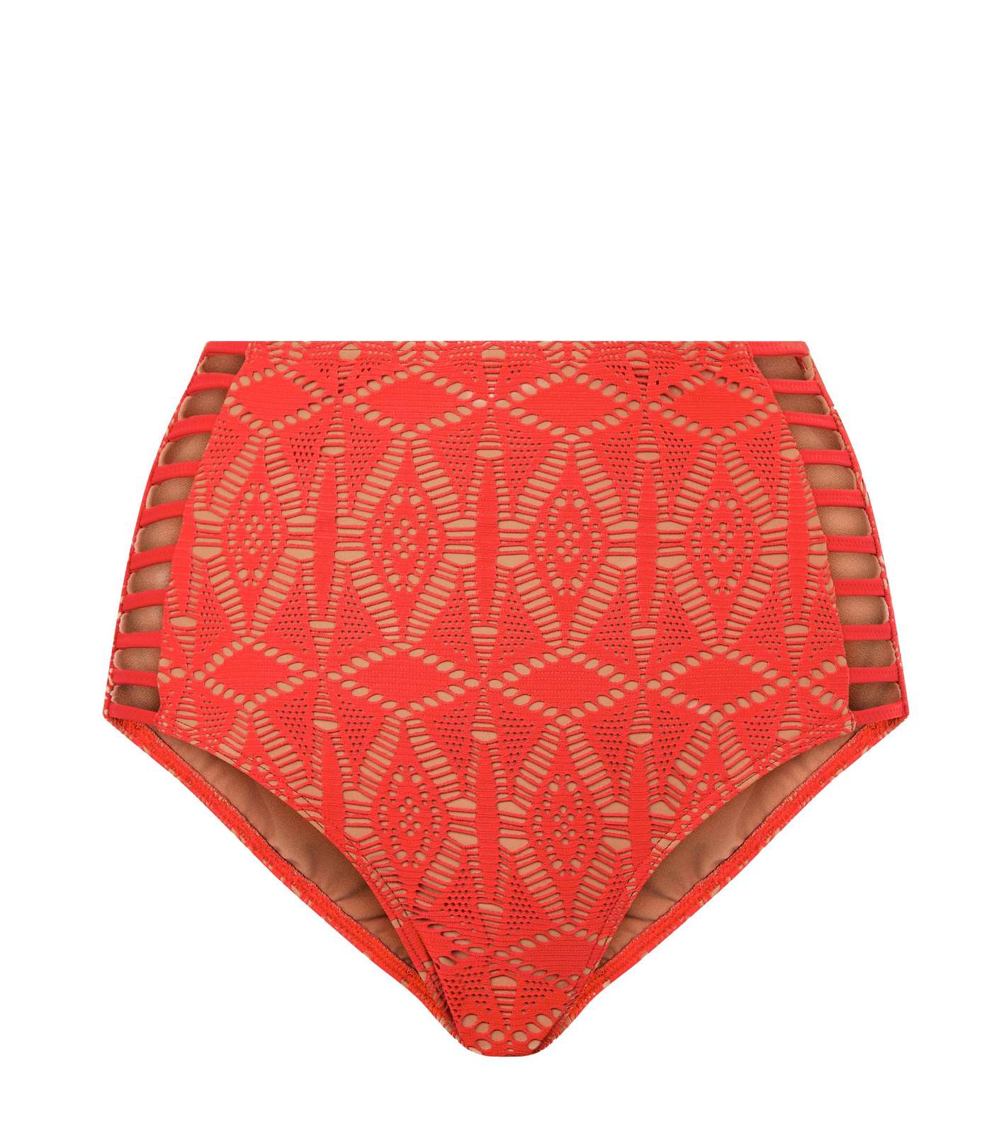 Red Crochet Caged High Waist Bikini Bottoms Image 4